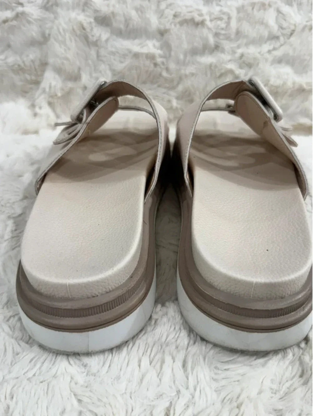 Amazon Women's Beige Platform Sandals with Double Buckles, Size 8.5 (Fits 8)